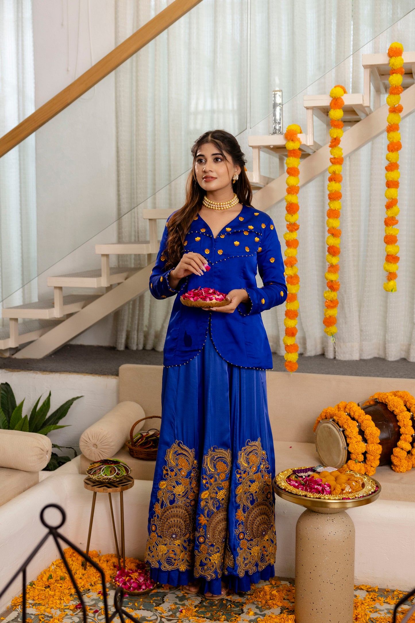 Royal Blue Handwork Lehenga & Coat Set
