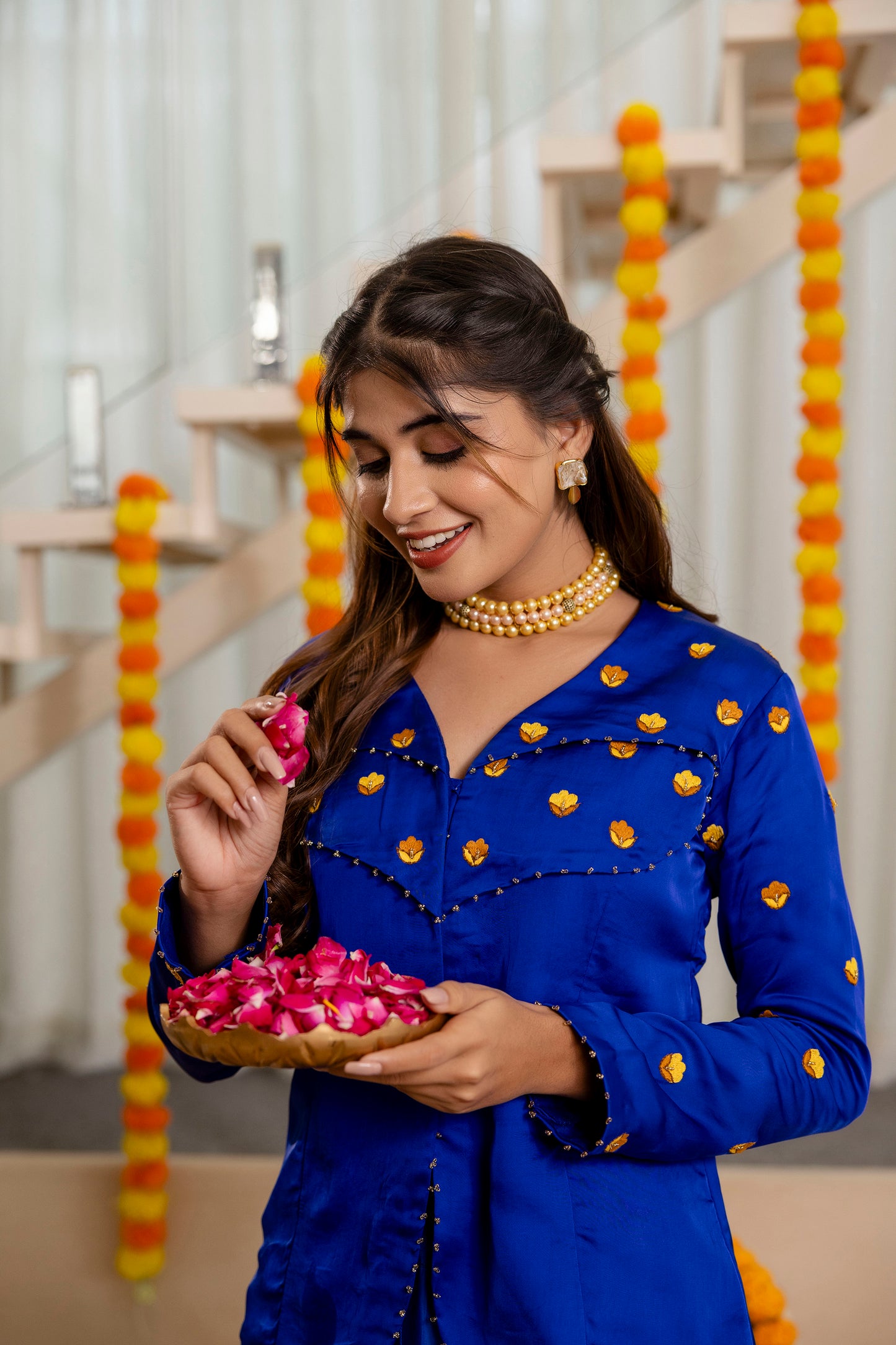 Royal Blue Handwork Lehenga & Coat Set