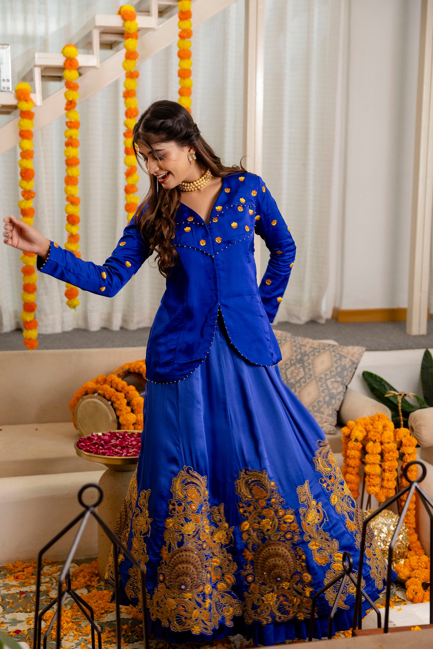 Royal Blue Handwork Lehenga & Coat Set