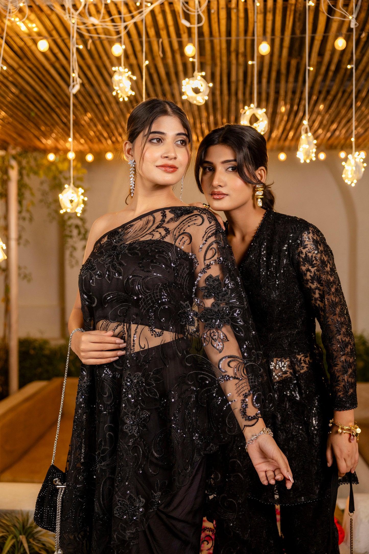 Midnight Black Net shrug Ddrape dress