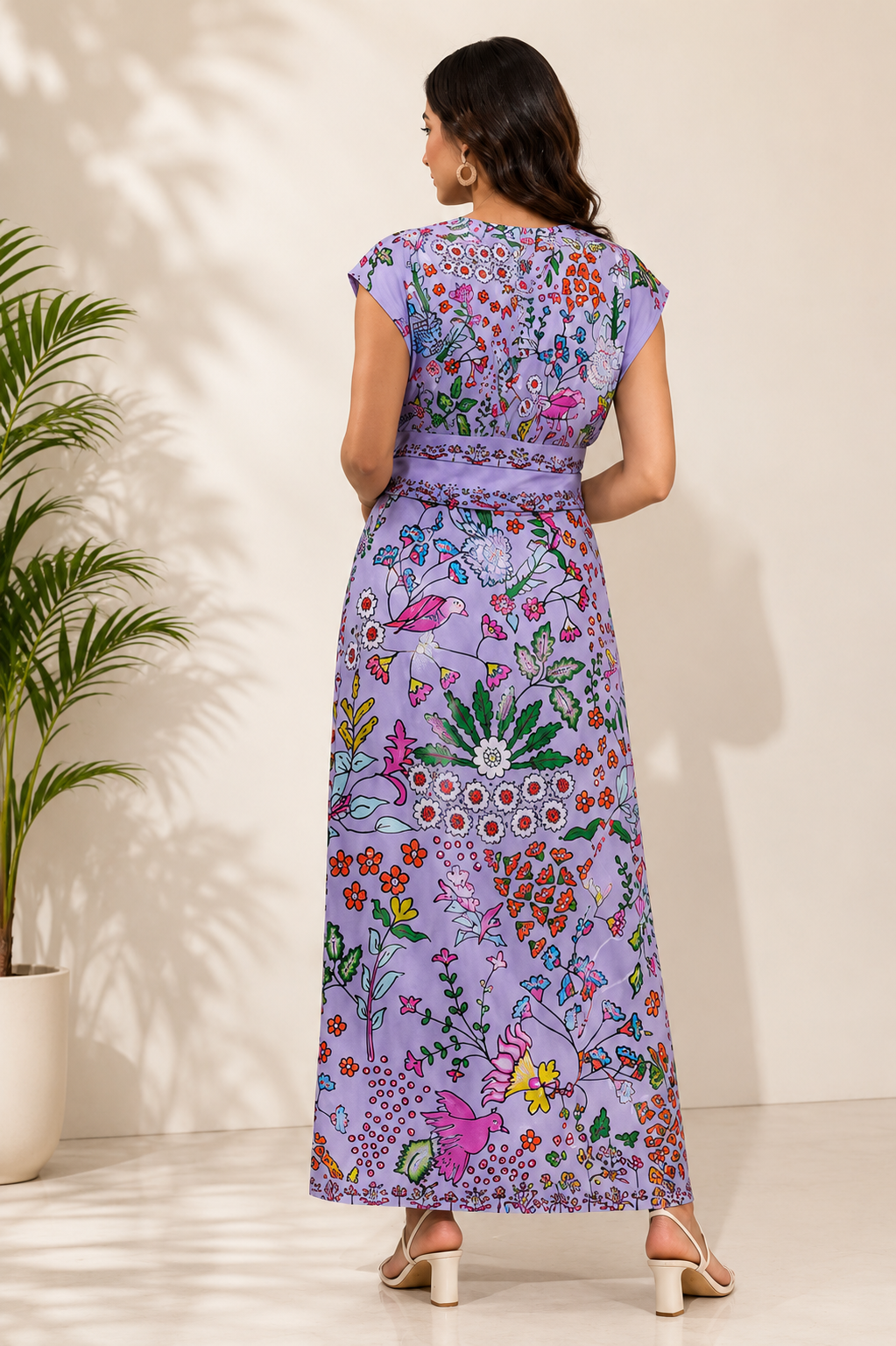 Lavender Floral Bird Printed skirt with top